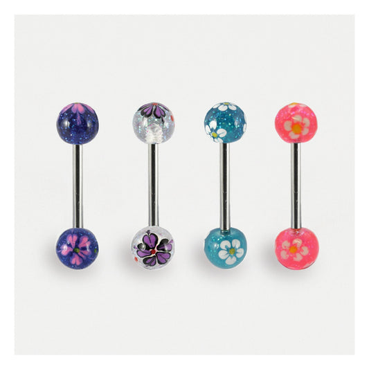Glittery Flower Straight Barbell