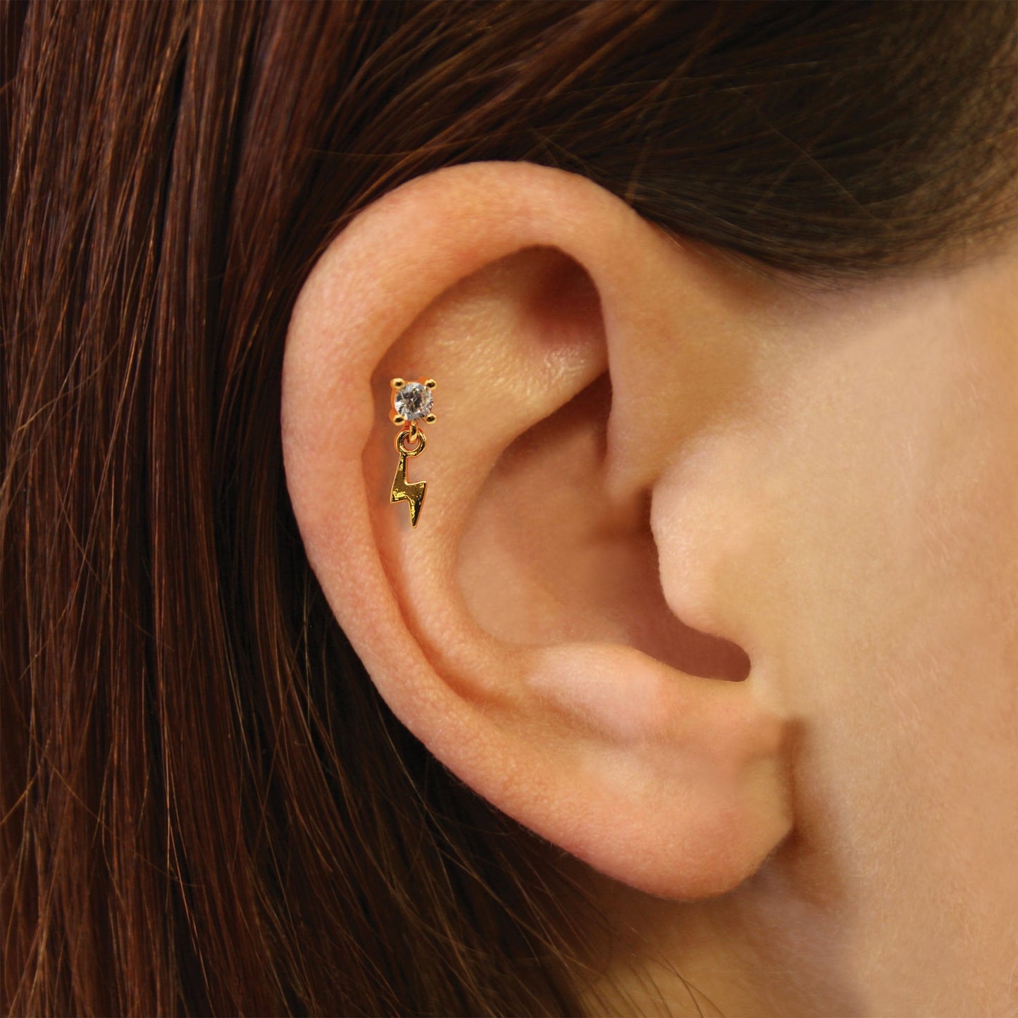 Gold PVD Steel Lightning Strike Dangly Labret