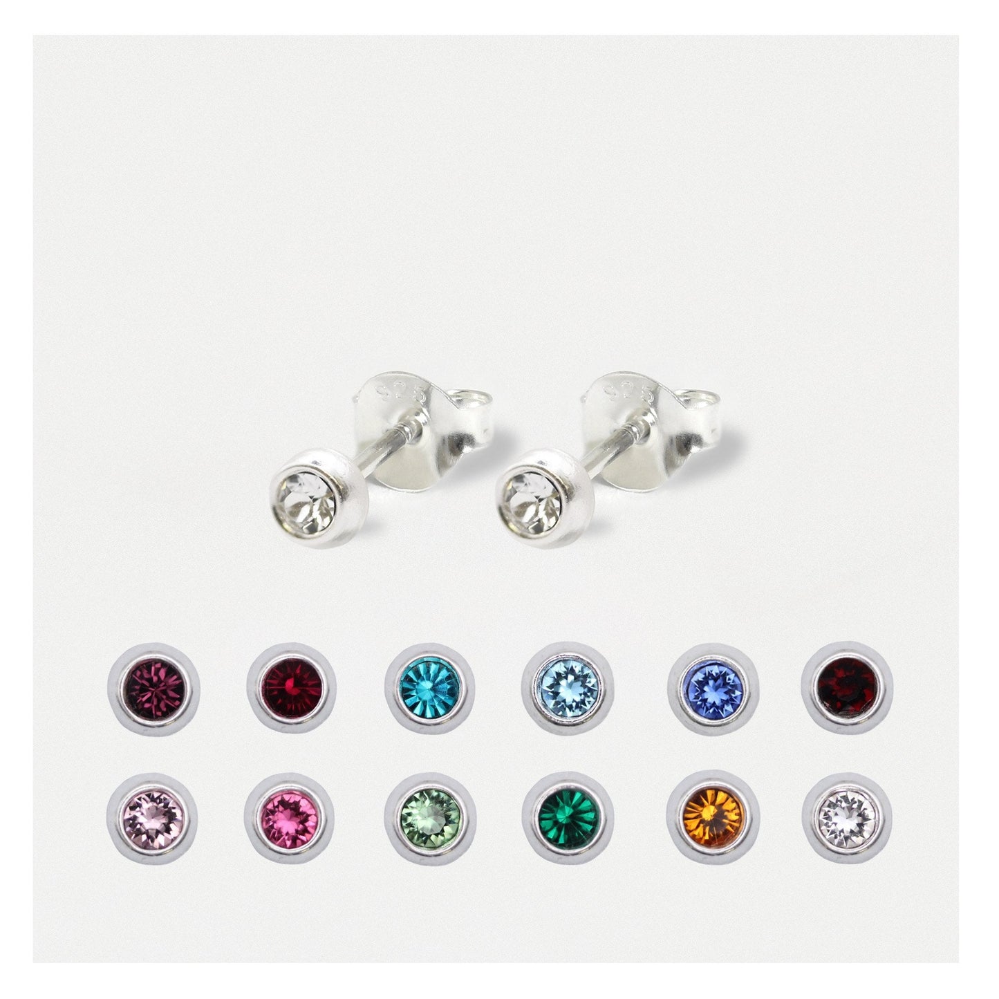 Silver Radiant Birthstone Ear Studs - 4mm
