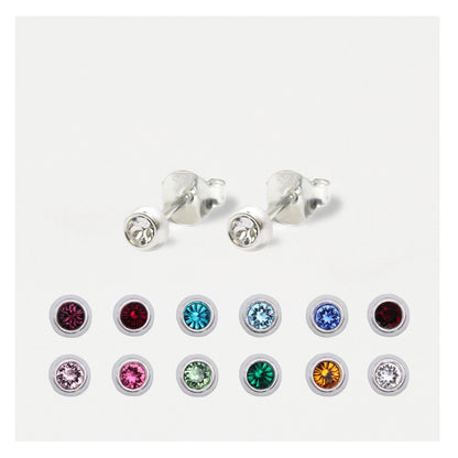 Silver Radiant Birthstone Ear Studs - 4mm