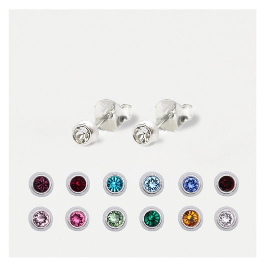 Silver Radiant Birthstone Ear Studs - 4mm