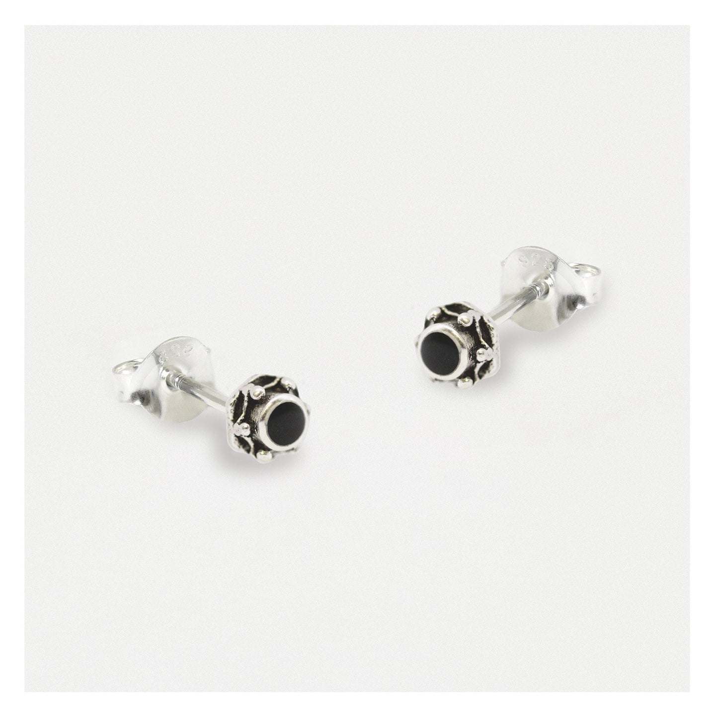 Silver Black Boho Onyx Ear Studs