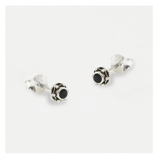 Silver Black Boho Onyx Ear Studs