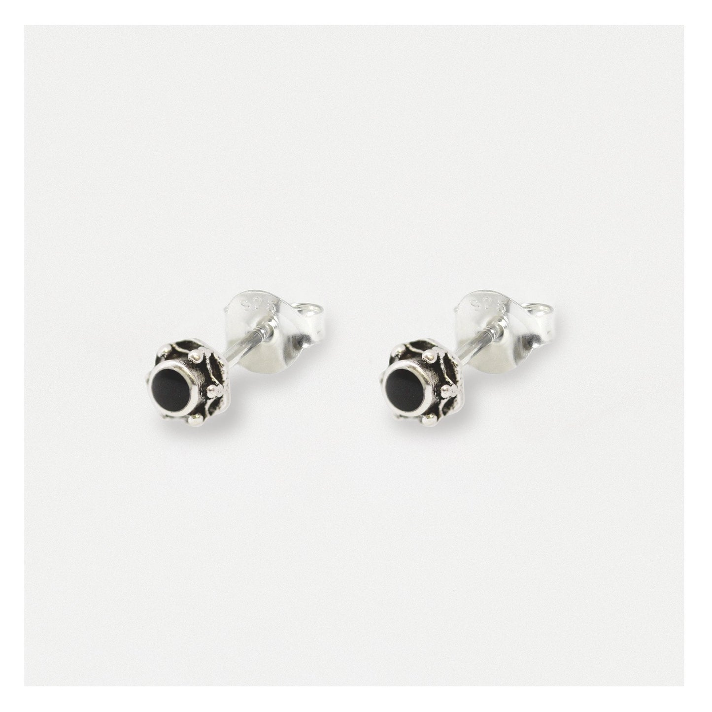 Silver Black Boho Onyx Ear Studs