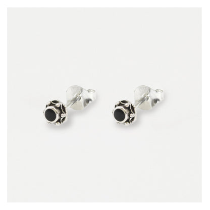 Silver Black Boho Onyx Ear Studs