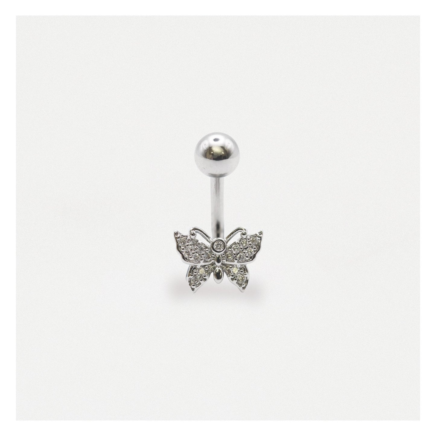 Steel Crystal Butterfly Belly Bar