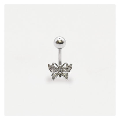 Steel Crystal Butterfly Belly Bar