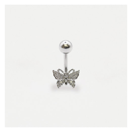 Steel Crystal Butterfly Belly Bar