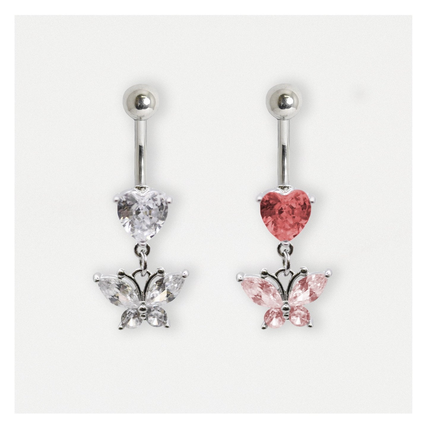 Steel Navel Bar with a Butterfly Heart