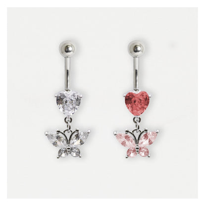 Steel Navel Bar with a Butterfly Heart