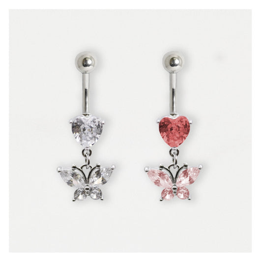 Steel Navel Bar with a Butterfly Heart