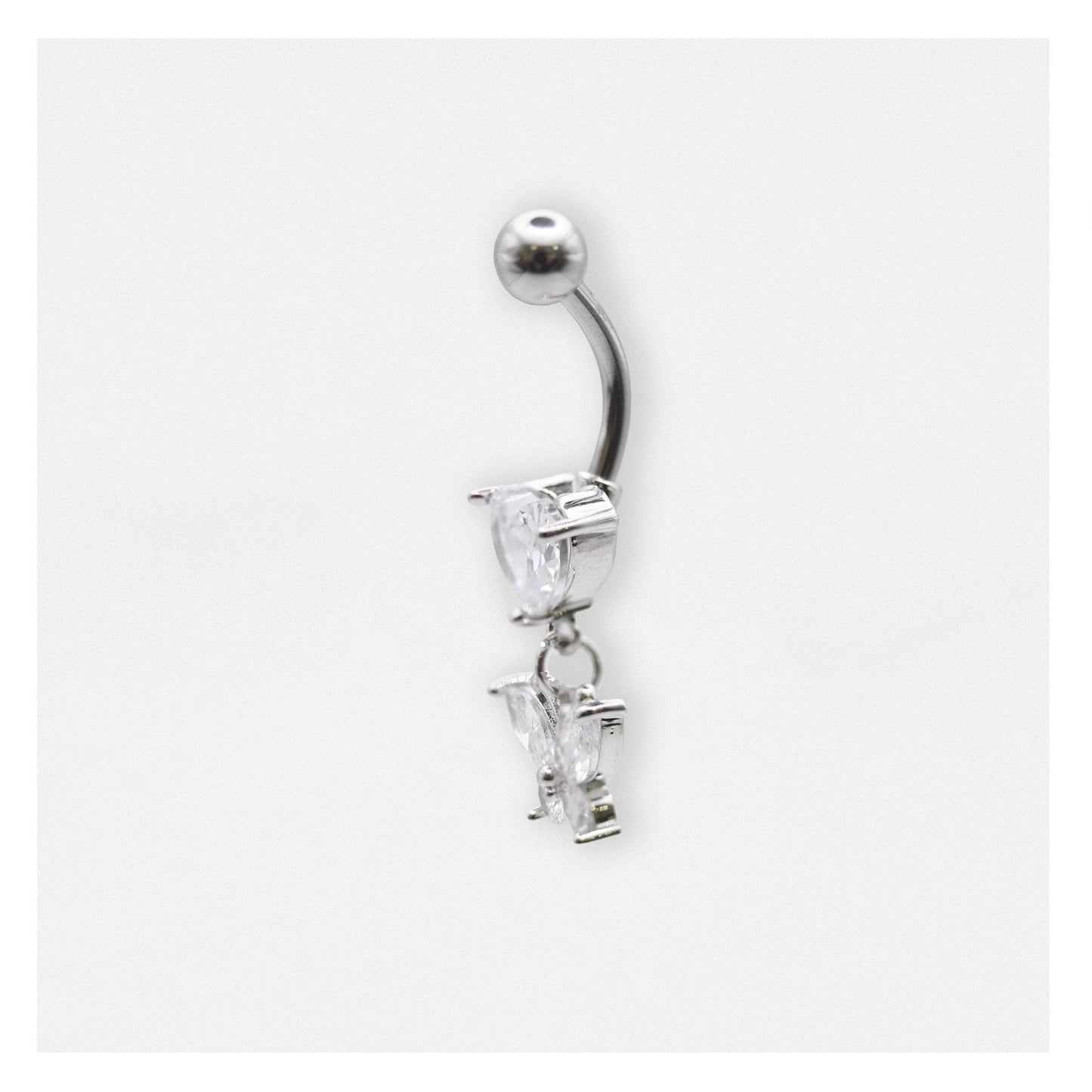 Steel Navel Bar with a Butterfly Heart