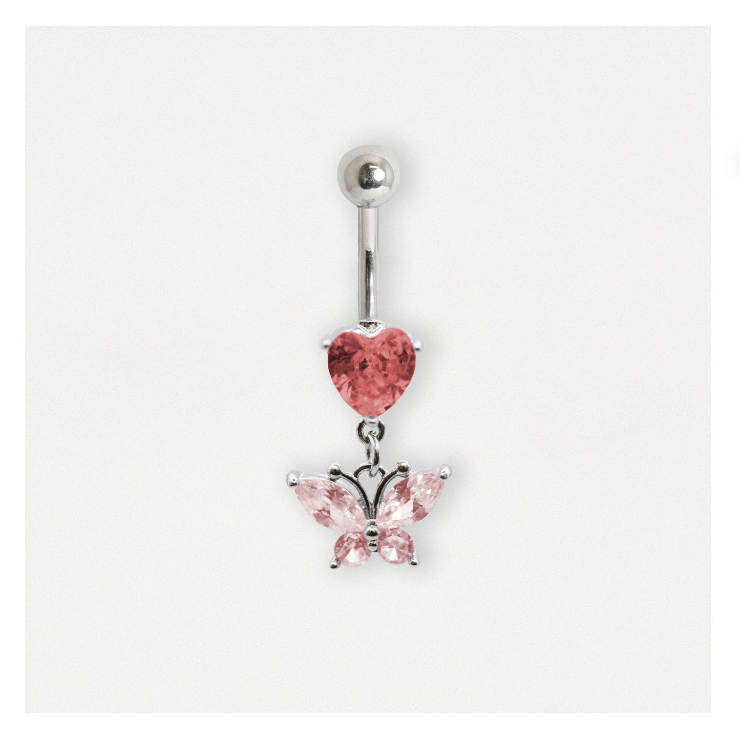Steel Navel Bar with a Butterfly Heart