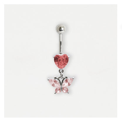 Steel Navel Bar with a Butterfly Heart