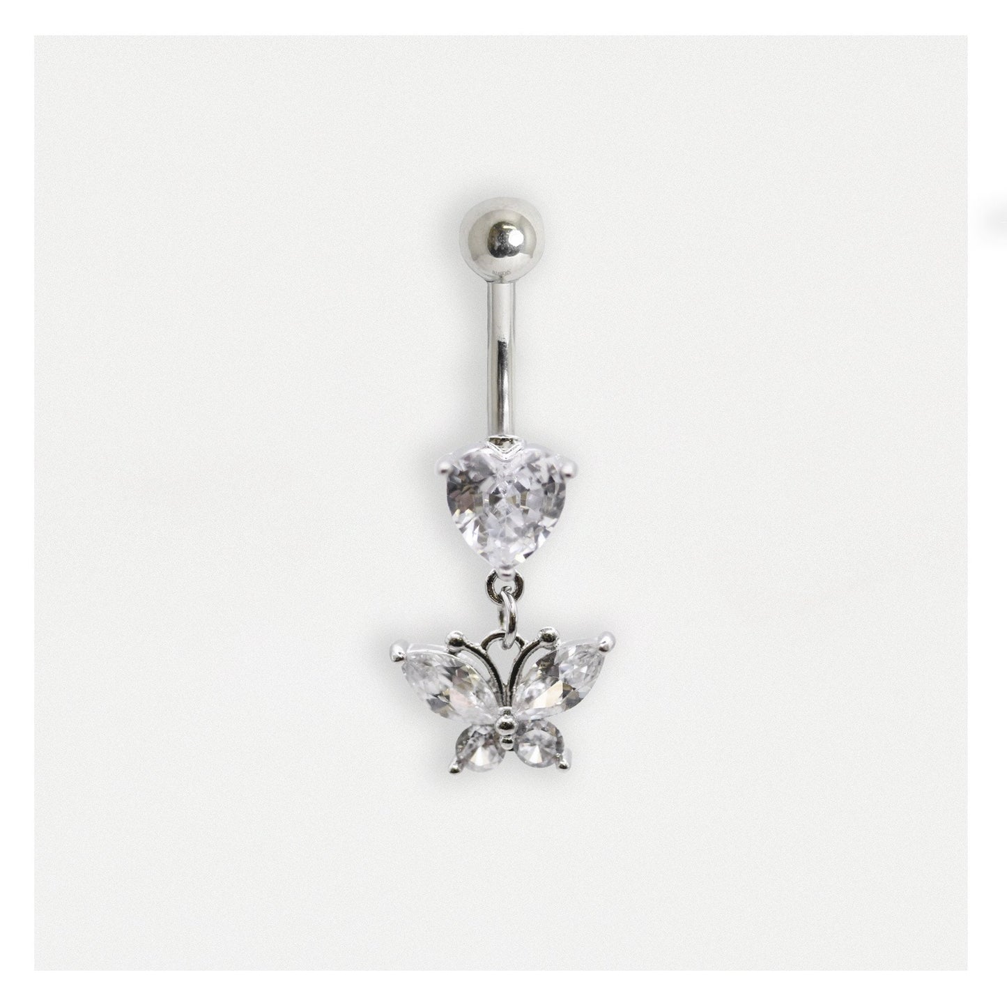 Steel Navel Bar with a Butterfly Heart