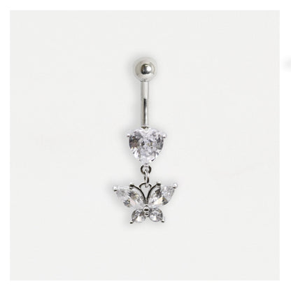 Steel Navel Bar with a Butterfly Heart