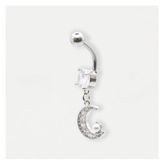 Steel Belly Bar with a Moonlit Pearl