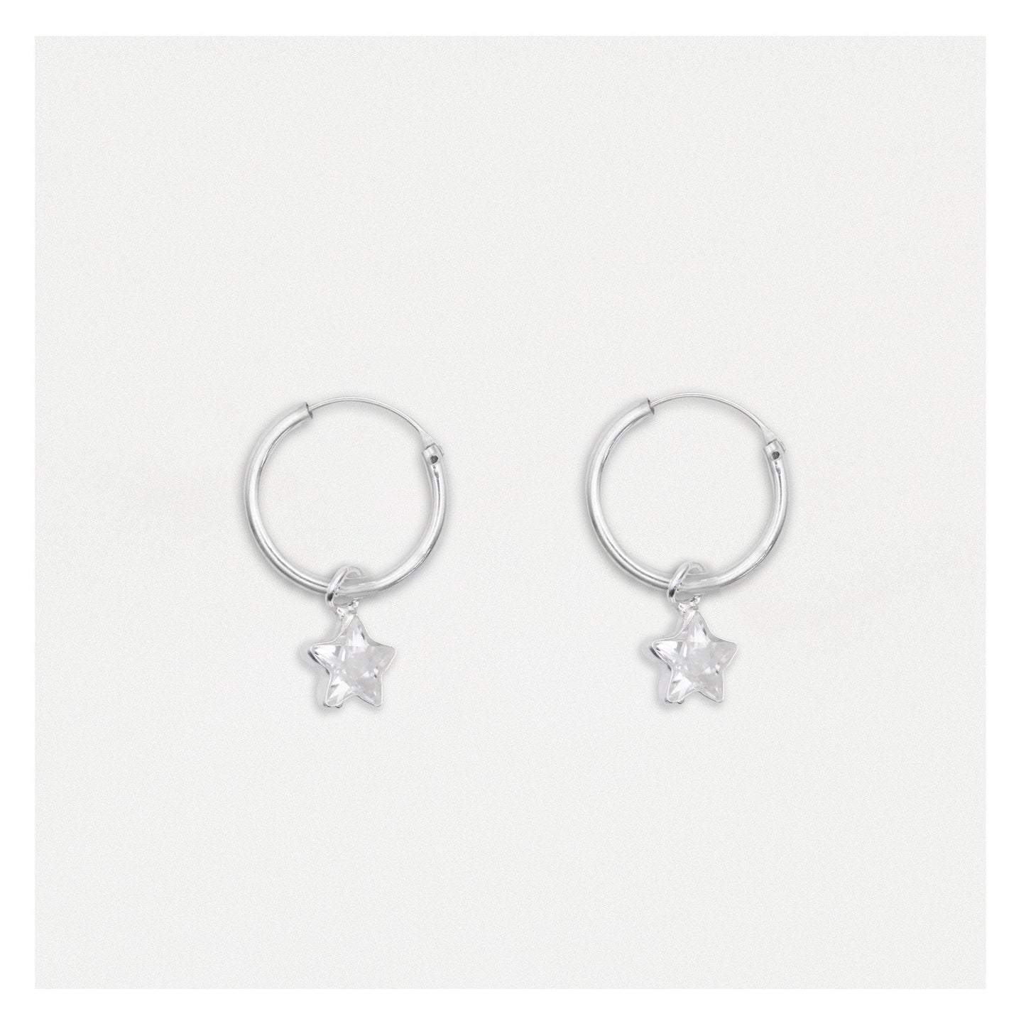 Silver Radiant Star Drop Hoops - 12mm