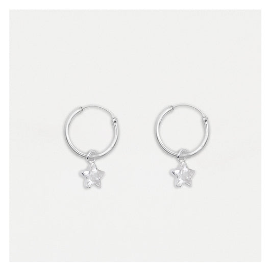 Silver Radiant Star Drop Hoops - 12mm