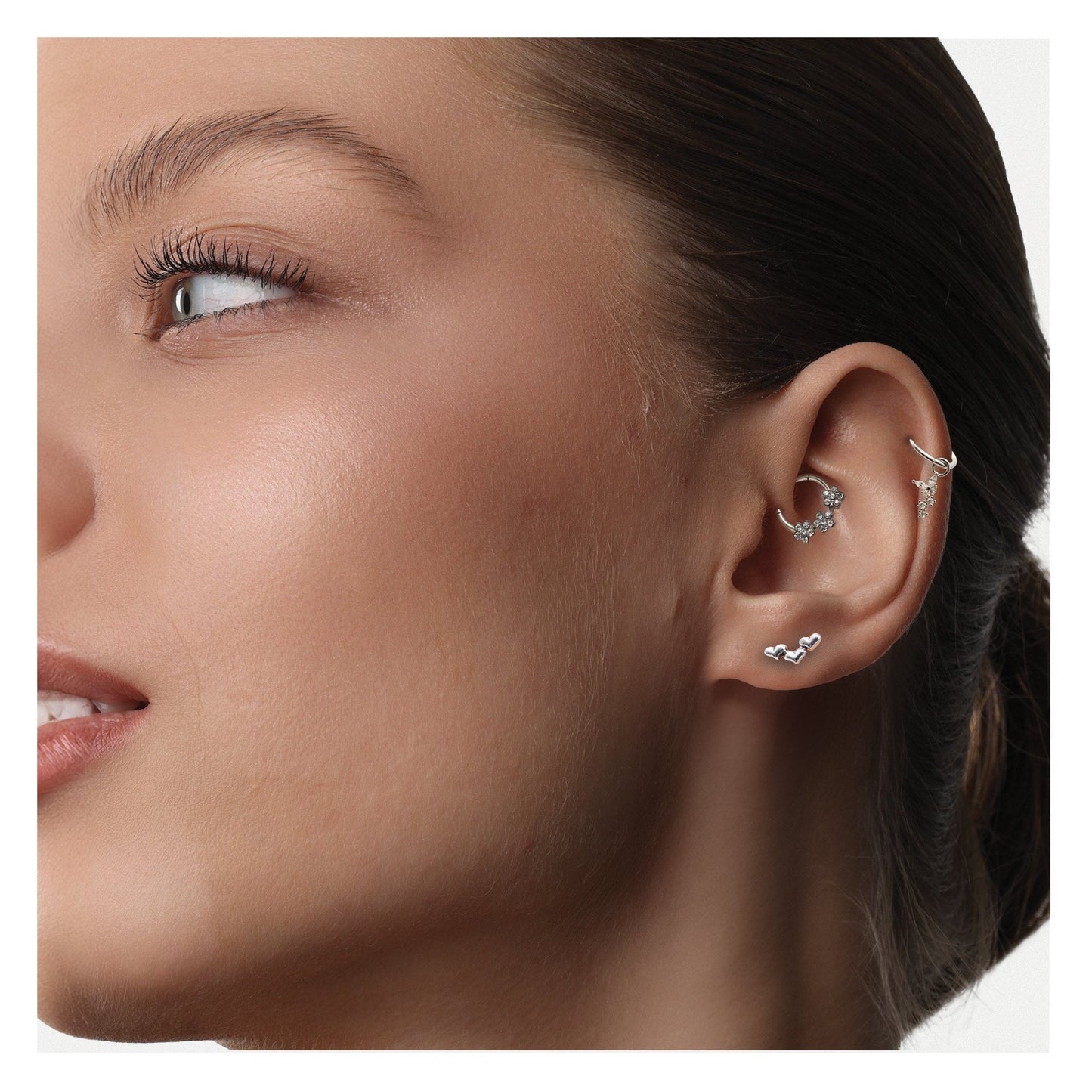 Silver Triple heart climber Studs
