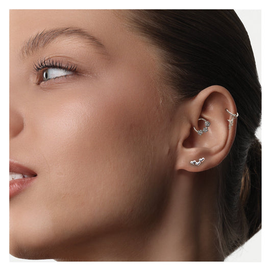 Silver Triple heart climber Studs