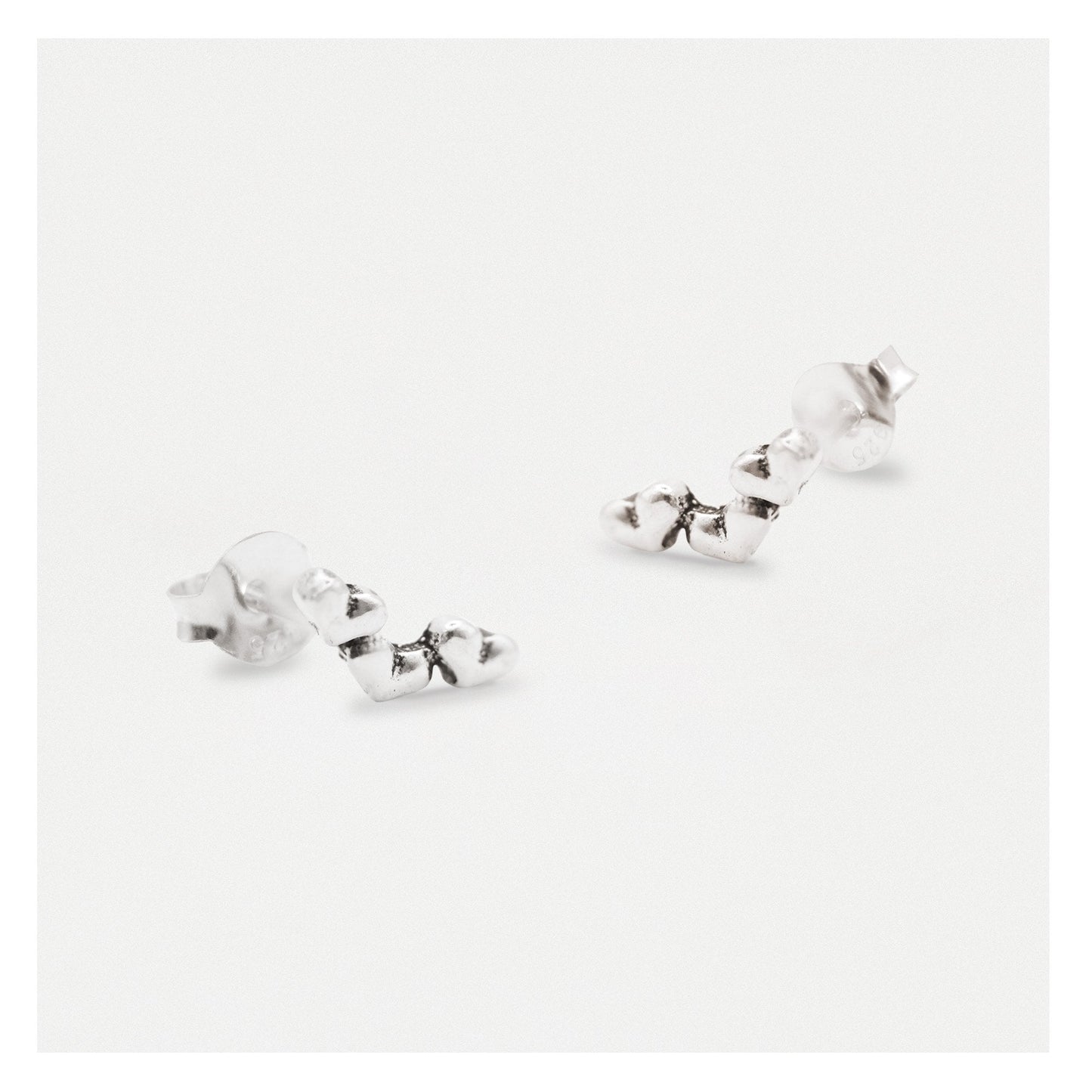 Silver Triple heart climber Studs