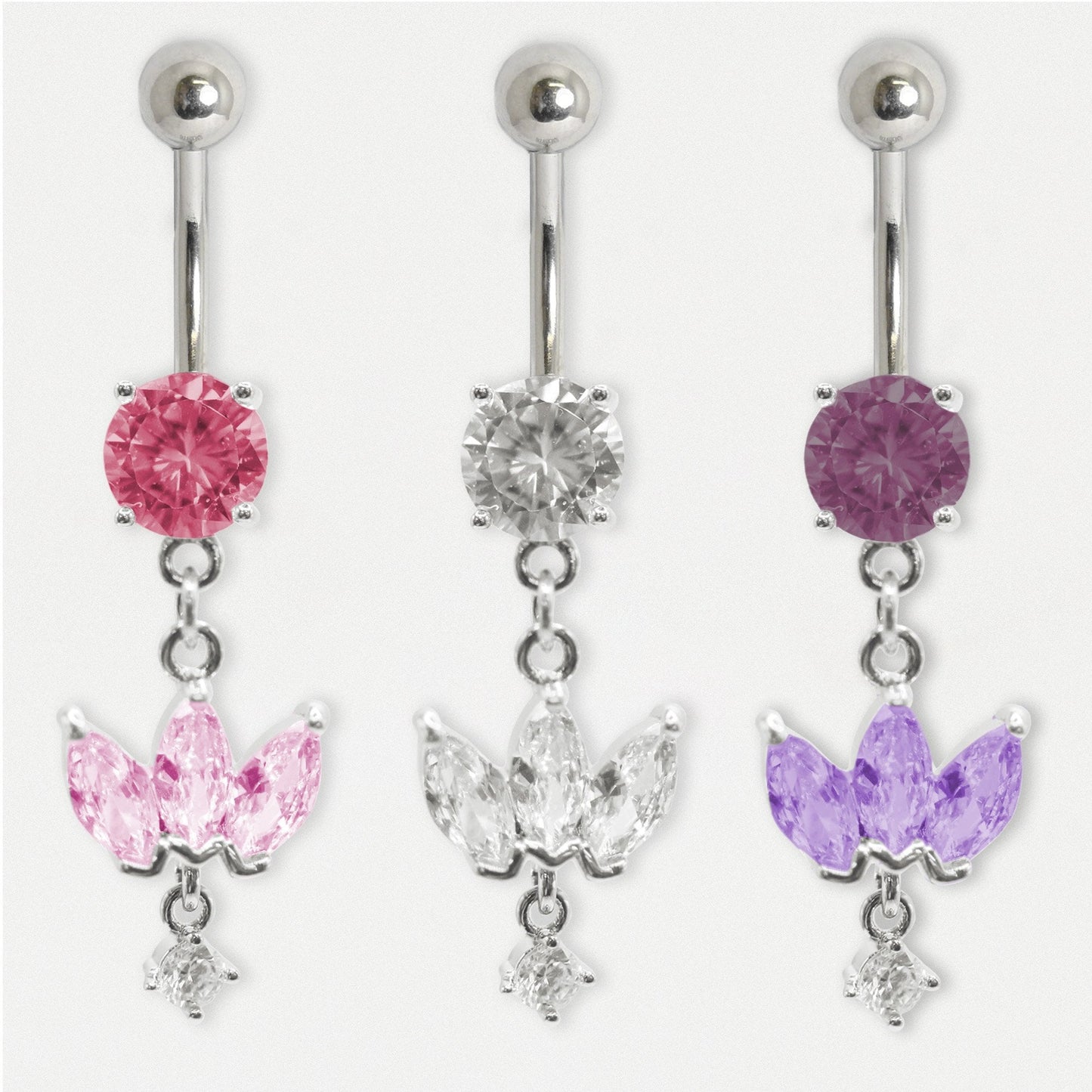 Steel Belly Bar with Petal Dangle