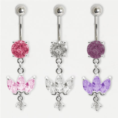 Steel Belly Bar with Petal Dangle