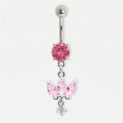 Steel Belly Bar with Petal Dangle