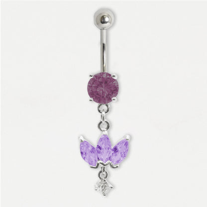 Steel Belly Bar with Petal Dangle