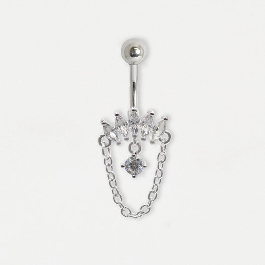 Steel Petal and Chain Belly Ring