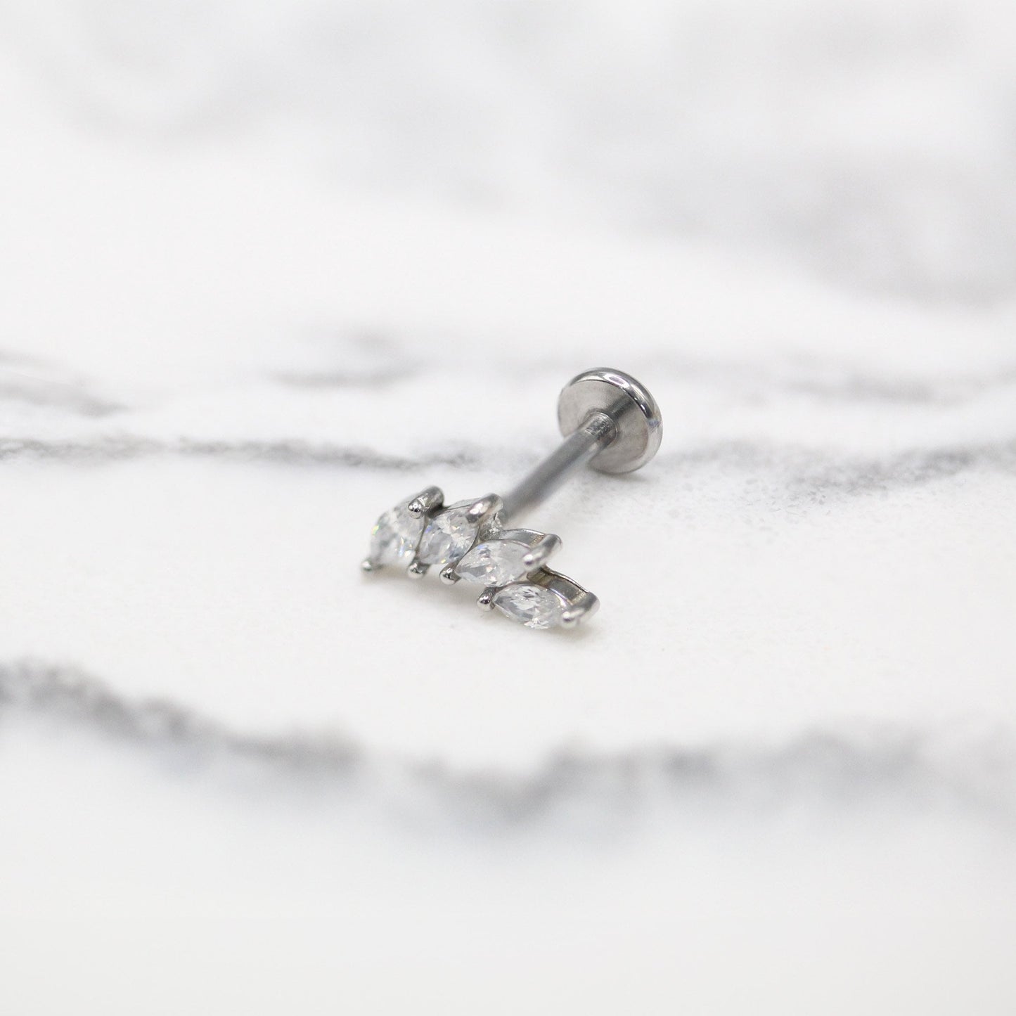 Steel Small Curved Marquise Crystal Labret - Internally Threaded