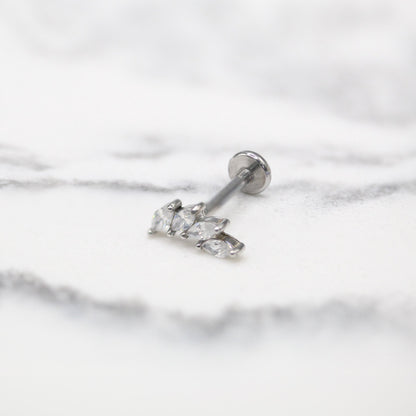 Steel Small Curved Marquise Crystal Labret - Internally Threaded