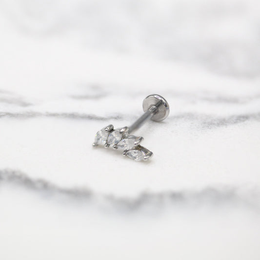 Steel Small Curved Marquise Crystal Labret - Internally Threaded