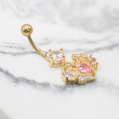 Gold PVD Steel Sweetheart Dangle Belly Bar