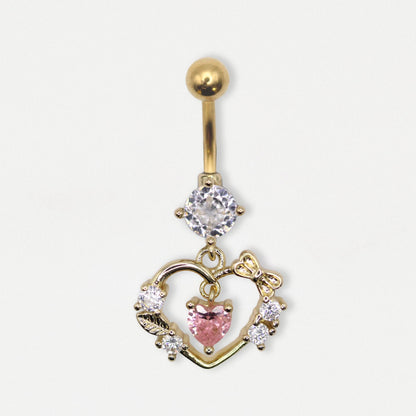 Gold PVD Steel Sweetheart Dangle Belly Bar