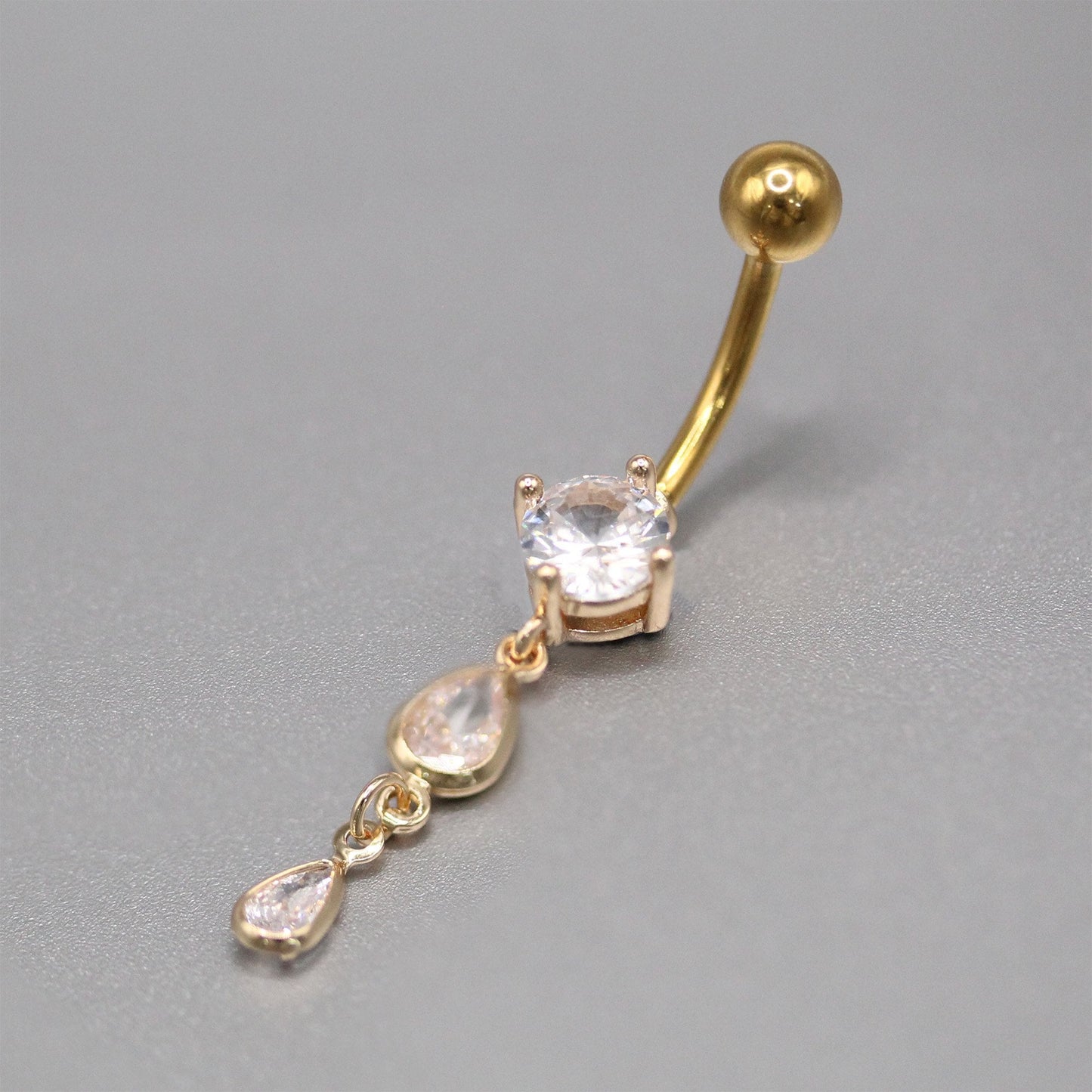 Gold PVD Steel Crystal Drop Belly Bar