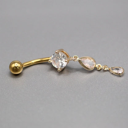 Gold PVD Steel Crystal Drop Belly Bar