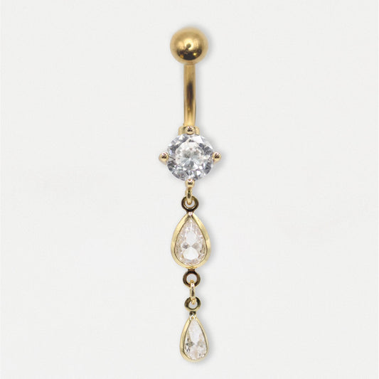 Gold PVD Steel Crystal Drop Belly Bar