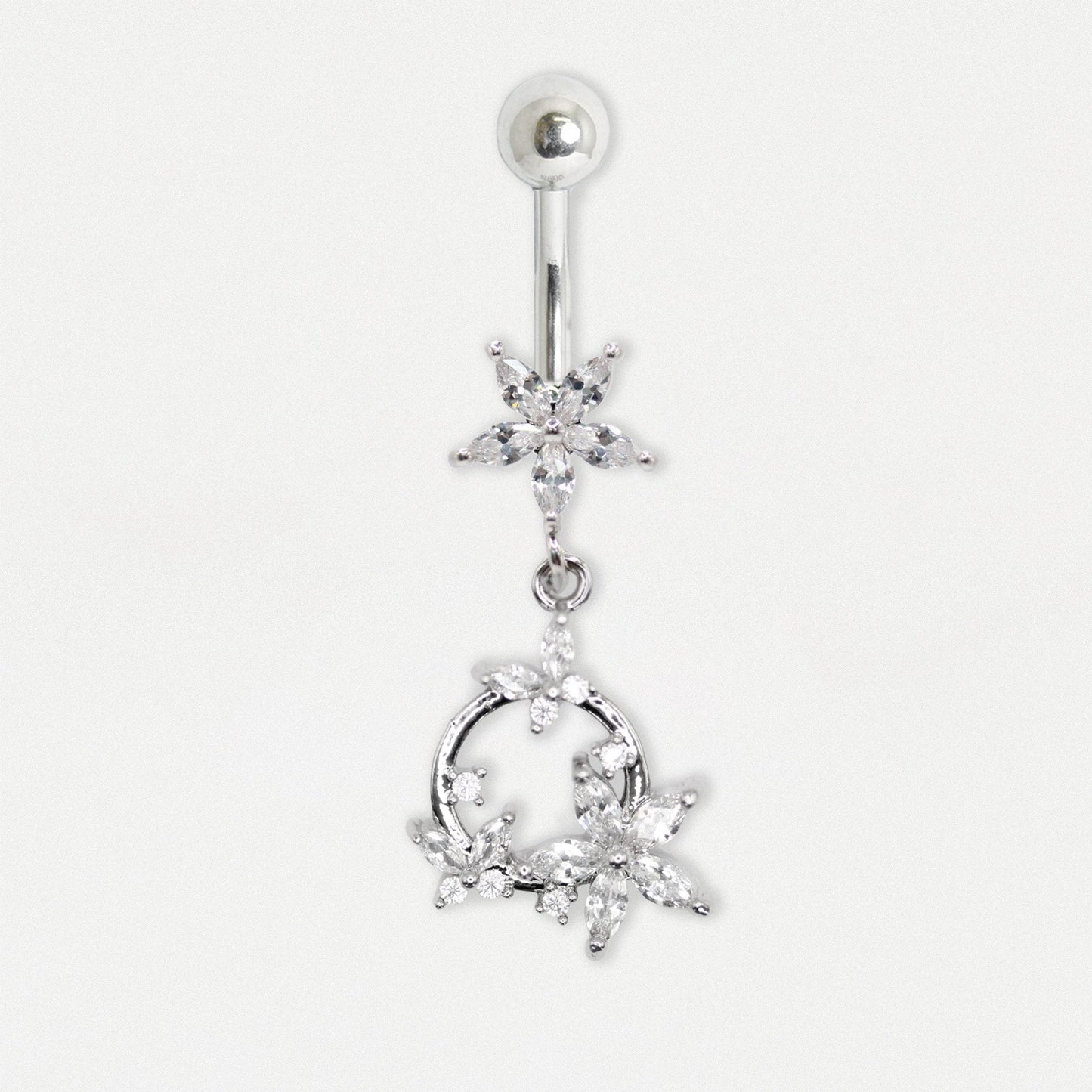 Steel Crystal Flower Butterfly Belly Bar