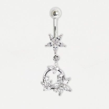 Steel Crystal Flower Butterfly Belly Bar