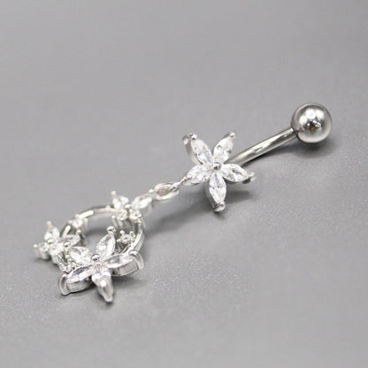 Steel Crystal Flower Butterfly Belly Bar