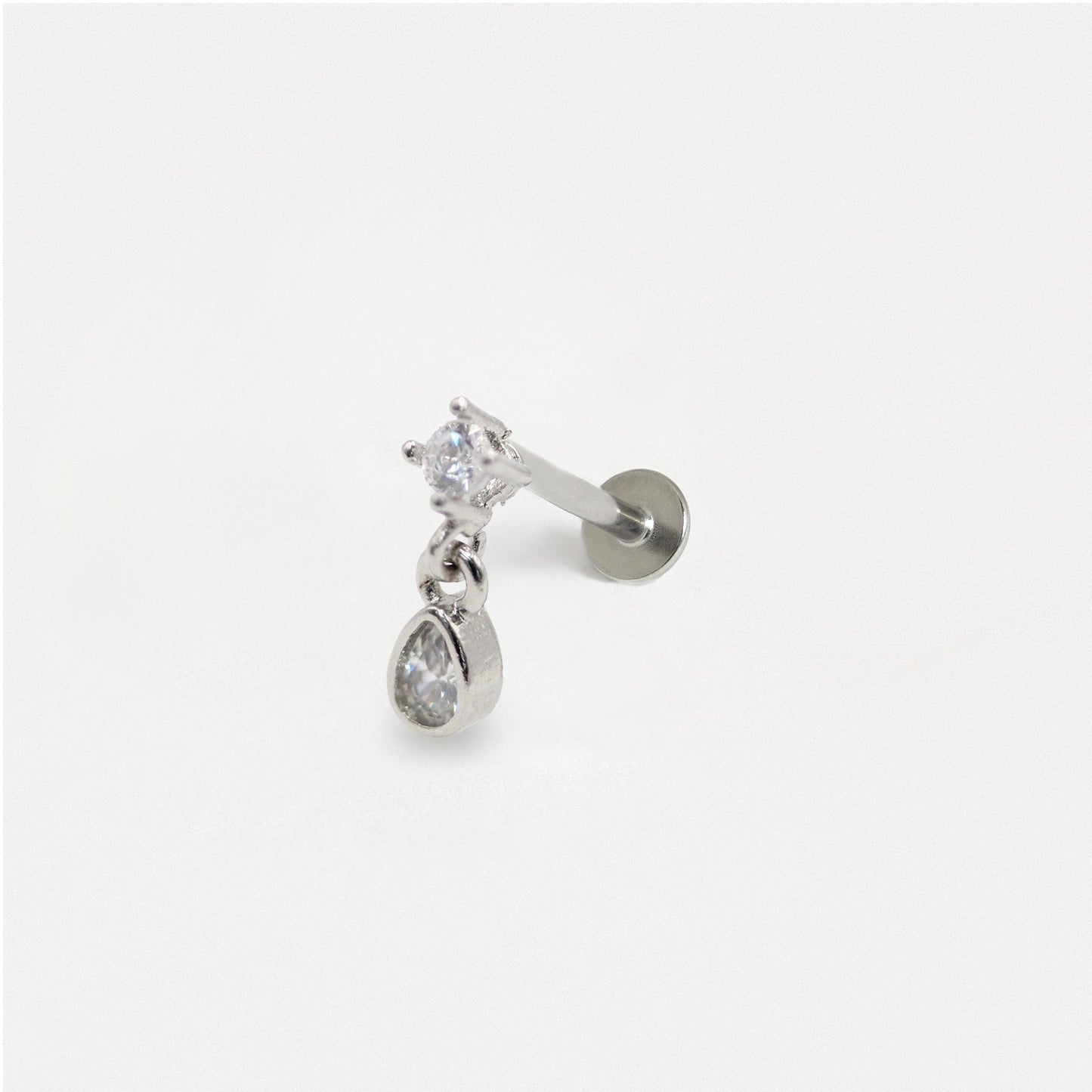 Steel Crystal Teardrop Dangle Labret - Internally Threaded