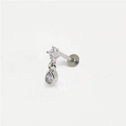Steel Crystal Teardrop Dangle Labret - Internally Threaded