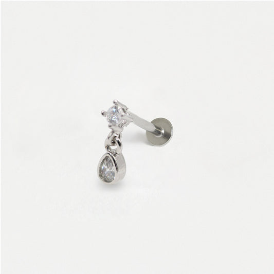 Steel Crystal Teardrop Dangle Labret - Internally Threaded
