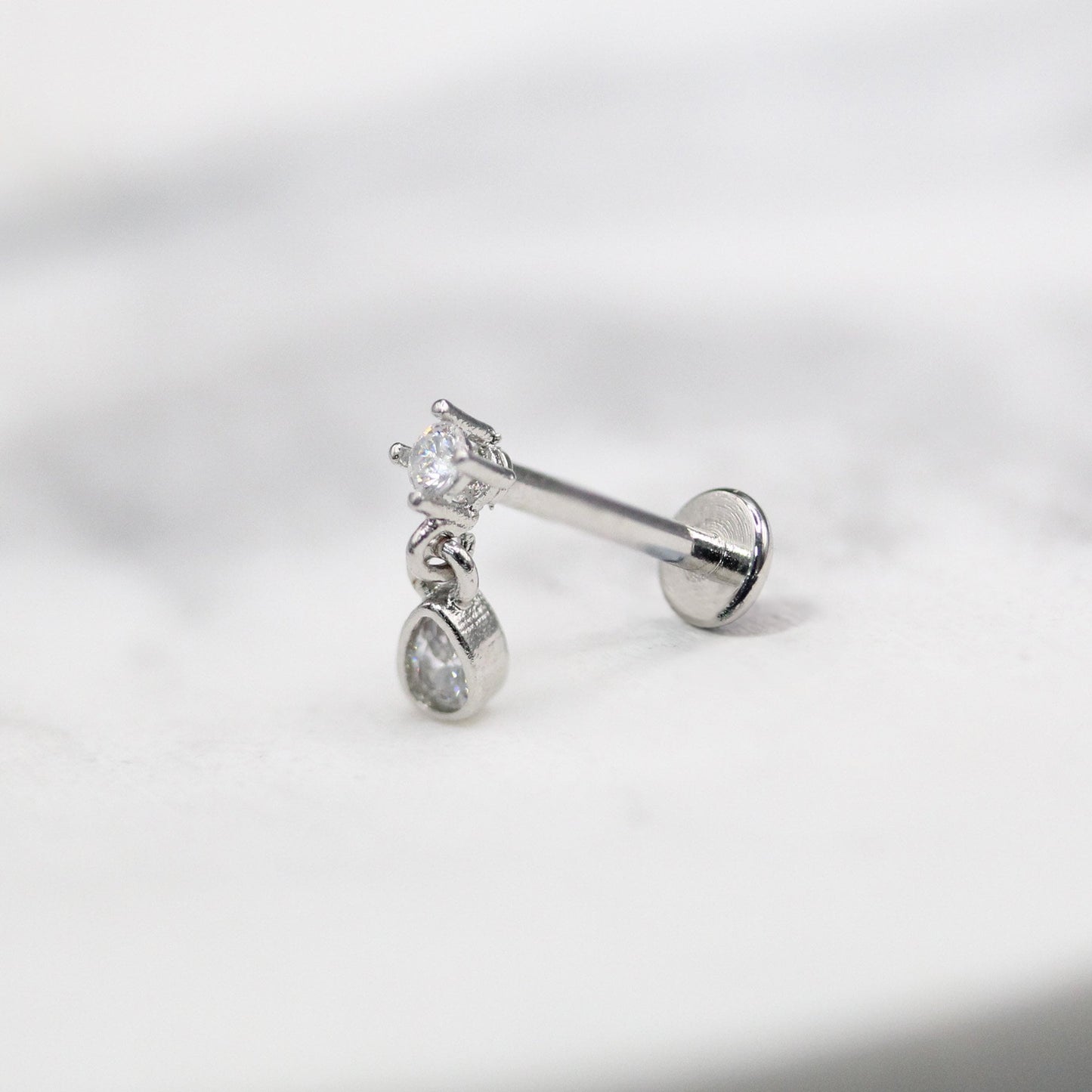 Steel Crystal Teardrop Dangle Labret - Internally Threaded
