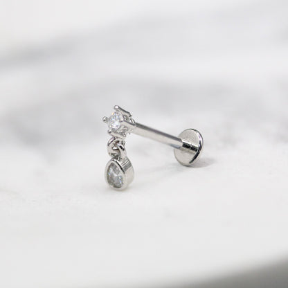 Steel Crystal Teardrop Dangle Labret - Internally Threaded