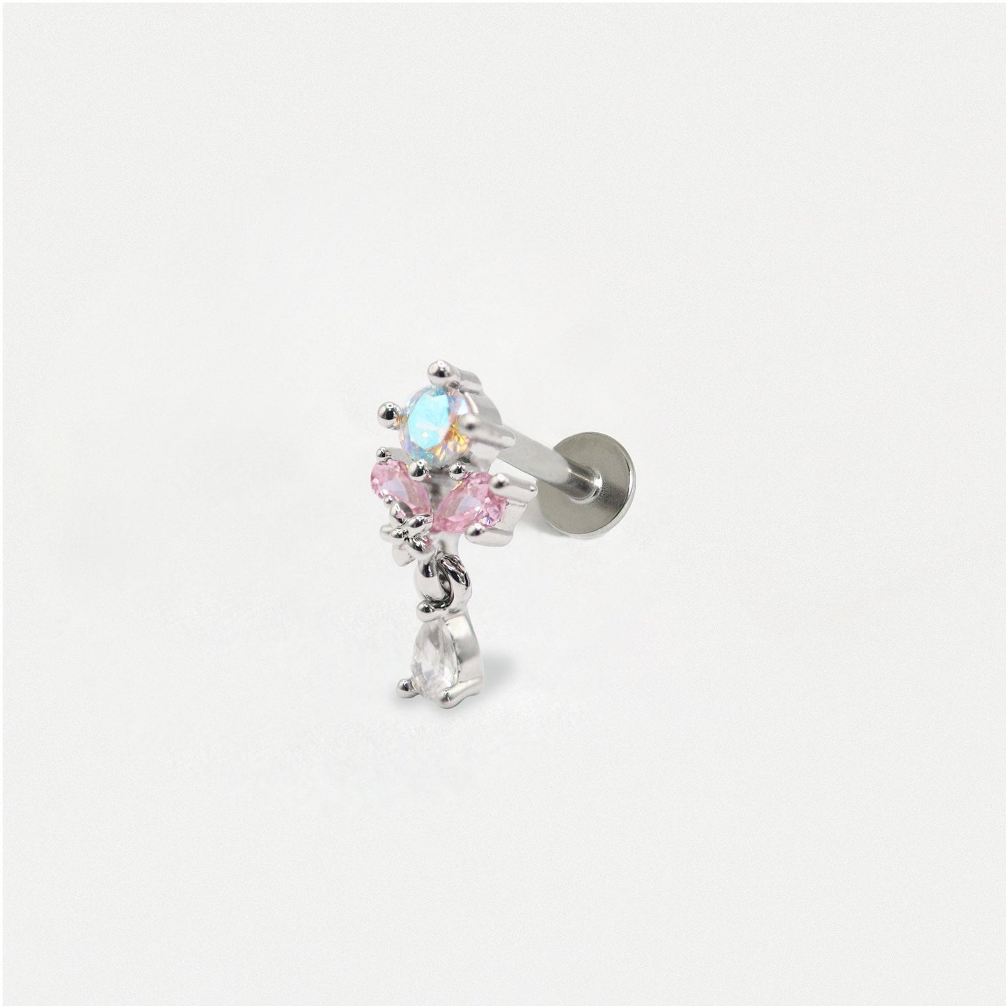 Steel Dangling Crystal Flower Labret - Internally Threaded