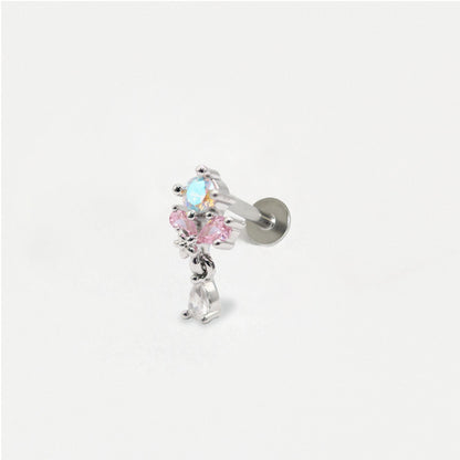 Steel Dangling Crystal Flower Labret - Internally Threaded