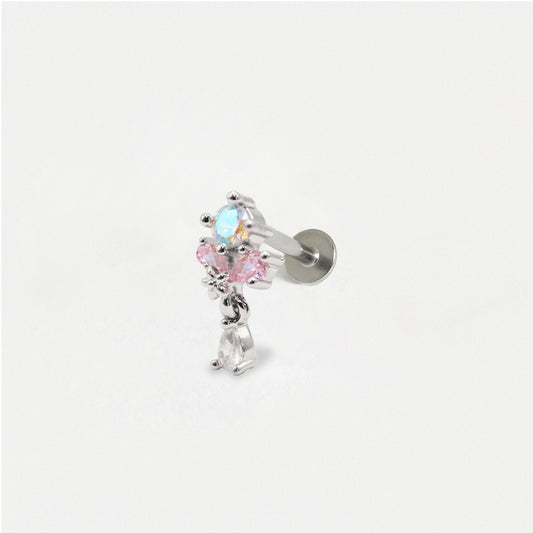 Steel Dangling Crystal Flower Labret - Internally Threaded